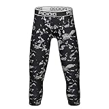 PIQIDIG Youth Boys Compression Pants 3/4 Basketball Tights Sports Capris Leggings