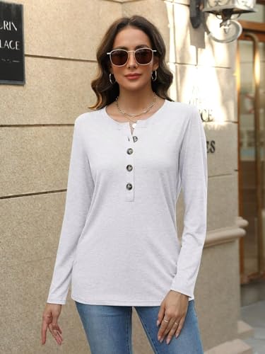 EADINVE Womens Crew Neck Long Sleeve Buttons Tops Fall Tshirts Tee Basic 2024 Blouse Loose Fit Henley Tops3