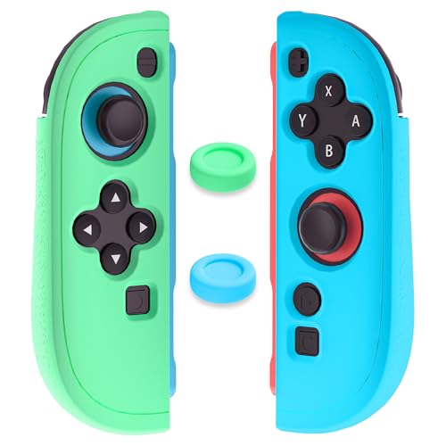 RHOTALL Protective Case for Nintendo Switch 2 joycon Controllers, Soft Anti-Slip Ergonomics Silicone Protective Shell Cover Compatible with Switch 2 joycon Skin with 2 Thumb Grips - Blue Green