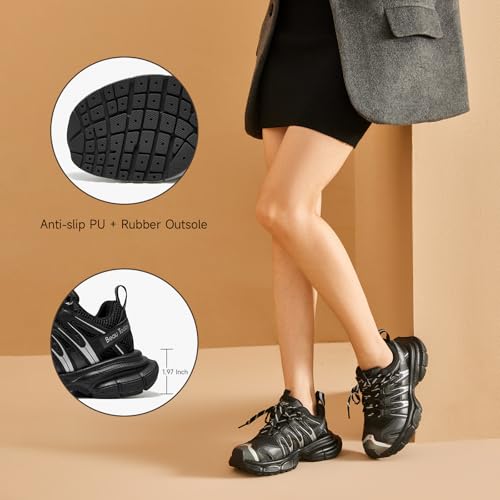 Image of BEAU TODAY Women's Walking Shoes, Chunky Platform Fashion Sneakers for Women, Comfortable Casual Lightweight Lace-up Gym Workout Athletic Tennis Shoes