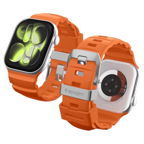Spigen Basic Silikon Armband Entwickelt für Apple Watch Ultra 3/2/1 49mm, Serie 11/10 46mm, 9/8/7 45mm, SE3/SE2/SE/6/5/4 44mm - Orange