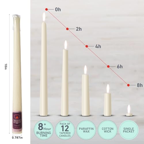 12 Pack Ivory Taper Candles - Taper Candles 10 Inch Smokeless & Unscented - 8 Hours Long Burning - Hand Poured Tall Candlesticks - Ideal for Wedding, Party, and Home Décor — view 5
