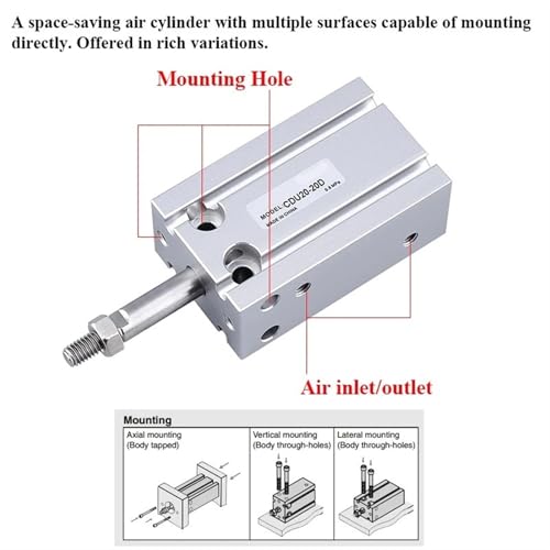 Cilindro neumático CU10 de simple efecto y montaje libre con carrera de 5mm 6