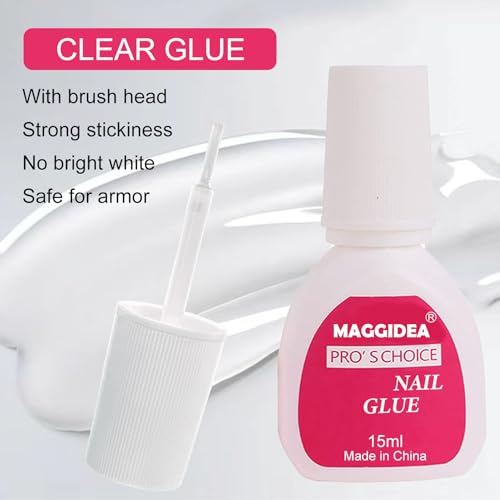 Maggidea Long Square Press on Nails, 240Pcs French Tip False Nails with Glue, Glossy Full Cover Nude Acrylic Stick on Nails Set for Women, Ballerina Manicure Decorations - Image 4