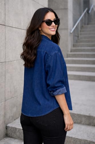 Image of FUNDAY FASHION Women Oversized Fit Solid Casual Denim Shirt