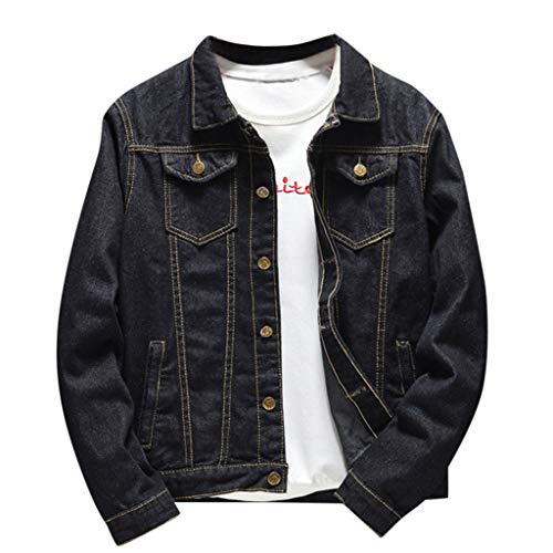 ANOKA Men's Denim Distressed Jacket Casual Button Down Trucker Jacket Jean Coat Blue 4XL