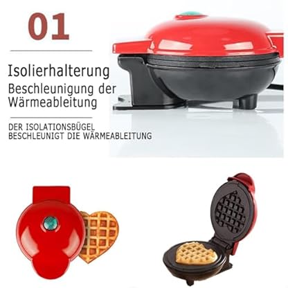 UUE Mini Waffeleisen, 350W Waffeleisen Klein, Waffelmaker mit Antihaftbeschichtung, Mini Pancake Maker für Waffeln, Retro Design Herzwaffeln mit LED-Leuchten für Kindergeburtstage, Familienfeiern – Bild 4