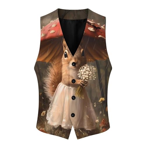 Lady Squirrel With Umbrella Men's Suit Vest Waistcoat Vests Formal Dress with 2 Pockets for Business Casual Tuxedo3