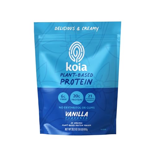 Koia Plant Based Protein Powder Vanilla 20g Protein 3g Sugar 6g Prebiotic Fiber Pre & Post Workout 21 Vitamins & Minerals No Seed Oils Dairy-Free Gluten-Free Non-GMO 20 Servings 28.2 Oz