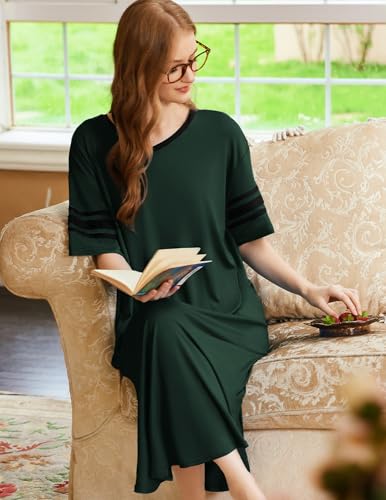 Image of Ekouaer Long Nightgown, Womens V Neck Loungewear Oversized Sleepwear Loose Sleep Dress S-4XL