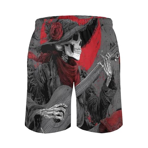 Day of Death Gothic Skeleton Playing Guitar Mens Swim Trunks Quick Dry Beach Swimming Shorts with Mesh Lining and Pockets4
