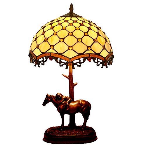 FEI Lampe De Table Style Tiffany, Vitraux Lampe De Bureau Lampe De Chevet, Base De Résine 110V-220V E27x1 Salon Lampe De Table Décorative (sans Ampoule),220V