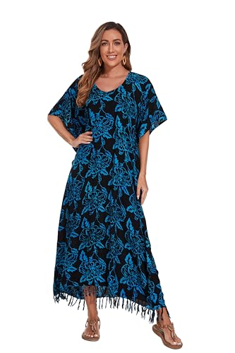 Image of Beautybatik Women Hand Blocked Batik Rayon Caftan Kaftan Bali Loungewear Maxi Plus Size Long Dress XL to 4X