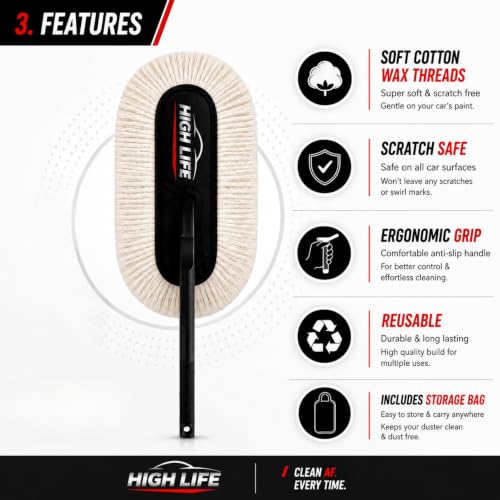 Image of HIGH LIFE Premium Microfiber Car Duster | Ultra Soft Scratch-Free Car Cleaning Brush | Washable Reusable Dust Remover for Car, Bike & SUV | Waterless Cleaning for Dashboard, Glass, Interior & Exterior