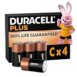 Duracell Plus C Batteries (4 Pack) - Alkaline 1.5V - 100% Life Guaranteed - Reliability For Everyday Devices - 0% Plastic Packaging - 10-Year Storage - MN1400