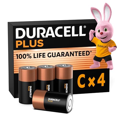 Duracell Plus C Batteries (4 Pack) - Alkaline 1.5V - 100% Life Guaranteed - Reliability For Everyday Devices - 0% Plastic Packaging - 10-Year Storage - MN1400