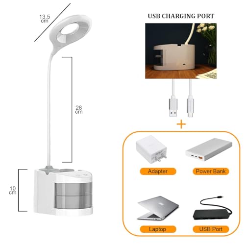 Image of fizzytech 360 Flexible LED Desk Lamp with Mini Fan, Pen Holder & Mobile Stand - Touch Control Adjustable Table Light for Reading, Studying, Office & Home Use (White)