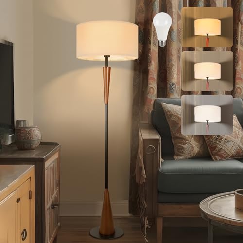 Shalomlite Floor Lamp for Living Room, Wood 3 Color Temperatures