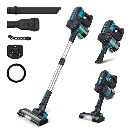 INSE Cordless Vacuum Cleaner, 6-in-1 Rechargeable Stick Vacuum Up to 45mins Runtime, Powerful Vacuum Cleaner with 2200mAh Battery, Versatile Quiet Lightweight Vacuum for Hard Floor Pet Hair Home Car