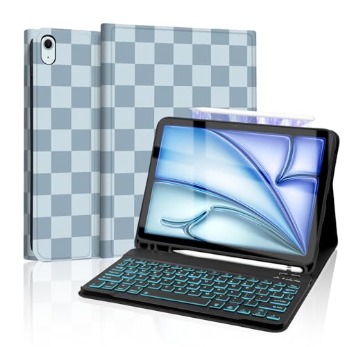 Clavier iPad Air 11 M3 M2 et 10.9 coque avec porte-crayon rétroéclairé bleu