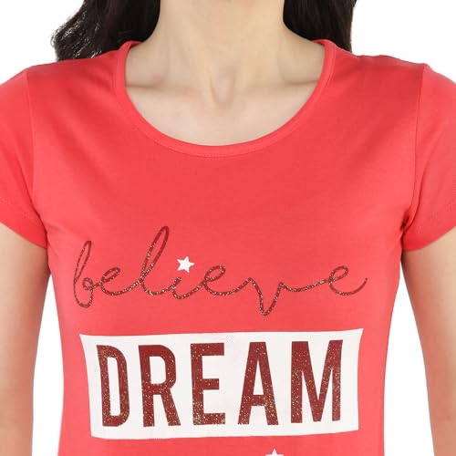 Image of Modeve Women Printed Cotton Blend Half Sleeve Round Neck T-Shirt for Summer
