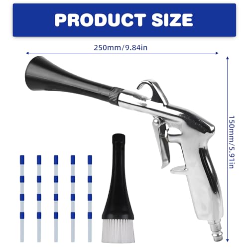 Druckluft Reinigungspistole, Kompressor Trocken Ausblaspistole 6-9 Bar mit 5 Schlauch, Sprühen Hochdruck Luftpistole, Druckluftpistolen Sprühpistole für Schmutz und Staub aus Auto(Schwarz)