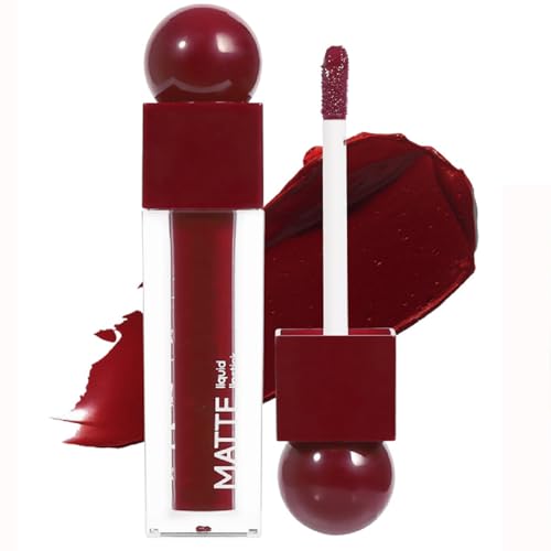 Matte Liquid Lipstick for Women – Long Lasting & Waterproof – Highly Pigmented & Creamy Formula – Velvet Smooth Texture – Vegan Lip Gloss – Deep Wine Red Makeup Gift (05#)