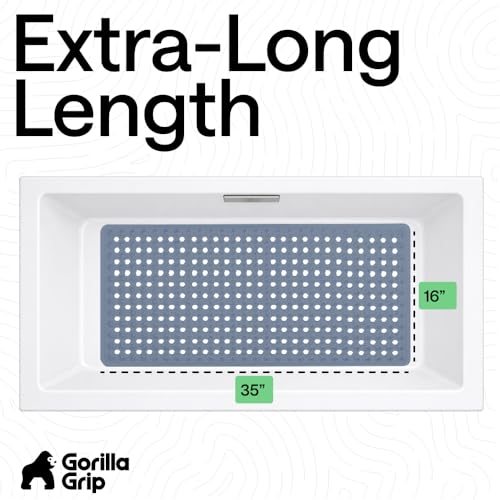 Image of GORILLA GRIP Patented Bath Tub Shower Mat, Machine Washable Bathtub Floor Liner Mats, Suction Cups and Drain Holes to Keep Tubs Clean, Soft on Feet, Bathroom Essentials, 35x16 Inch, Sky Blue Opaque