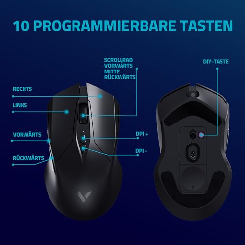 V20PRO - Mouse da gioco wireless 2,4 GHz ad alte prestazioni con sensore ottico da 26000 DPI, accelerazione 50 G, 650 IPS, durata della batteria fino a 160 ore, PC/Mac - nero - Mouse gaming - Immagine 3