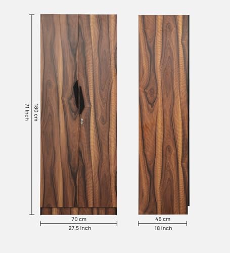Image of Mintwud Pepperfry Engineered Wood Wardrobe with 2 Doors Storage and 1 Hanging Rod | Wooden Almirah Cupboard for Clothes Storage Organizer for Living Room, Home, Bedroom Furniture (Brown Finish)