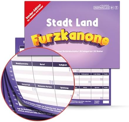 Bild von Inspiracles Stadt Land Furzkanone – Gesellschaftsspiel für Familien – ab 8 Jahren – Spieleblock mit 50 Blättern – Lustige Kategorien, Familien und Kinder