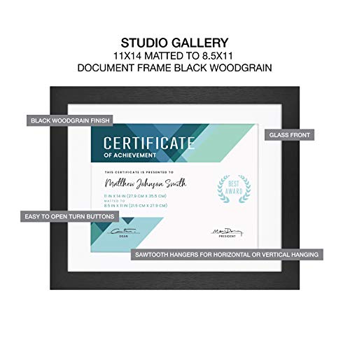 MCS Studio Gallery 11x14 Matted To Fit 8.5x11 Picture Frame Black Woodgrain, Rectangle Photo Frame for Photos, Posters & Art Prints (1-Pack)