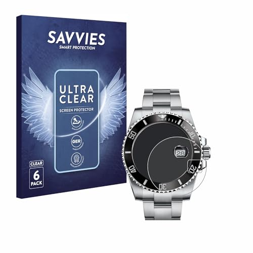 savvies Protector Pantalla para Rolex Submariner (Date) (6 Unidades) Película Ultra Transparen