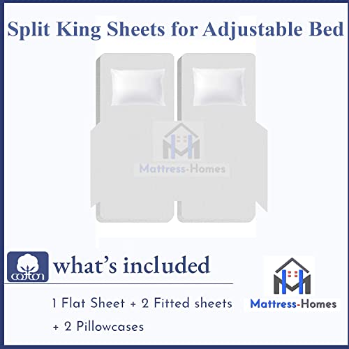 Split King Sheets Sets For Adjustable Bed 5 Piece Split King Sheet Set For Split King Adjustable Bed 600 Thread Count 100% Long Staple Combed Cotton, 5 Piece Set, Split King Size, Light Grey Solid #TOP5