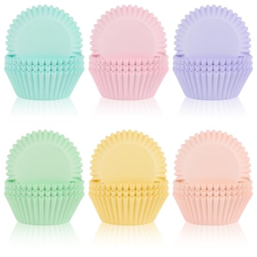 Image of 600 Pack Pastel Cupcake Liners Colorful Cupcake Wrappers Baking Cup Standard Size Muffin Liners for Spring Easter Baby Shower Wedding Birthday Pride Party Candy Cake Decorations Supplies