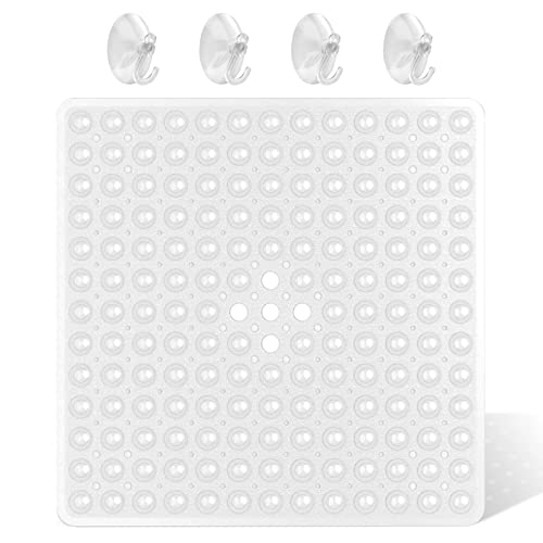 Duschmatte rutschfest, 53x53 cm Badematte, Antirutschmatte Dusche mit Saugnapf Badewannenmatte, Frei Maschinenwaschbar Badewannenmatte (Transparent weiß) Cover