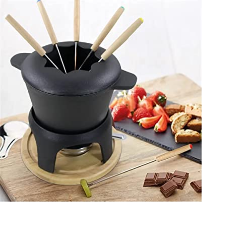 Traditional Fondue Set Matte black enameled cast iron fondue for Taditional swiss fondue 12 pcs fondue pot. for Meat, Chocolate & Cheese, Cast Iron Chocolate Fondue Pot 6 Pers Iron cast iron pot