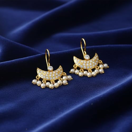 Image of VAMA FASHIONS 18K Gold Plated Anti Tarnish Half Moon Peacock Shape Traditional Maharashtrian Press on Bugadi Upper Ear Clip on Earrings For Women & Girls