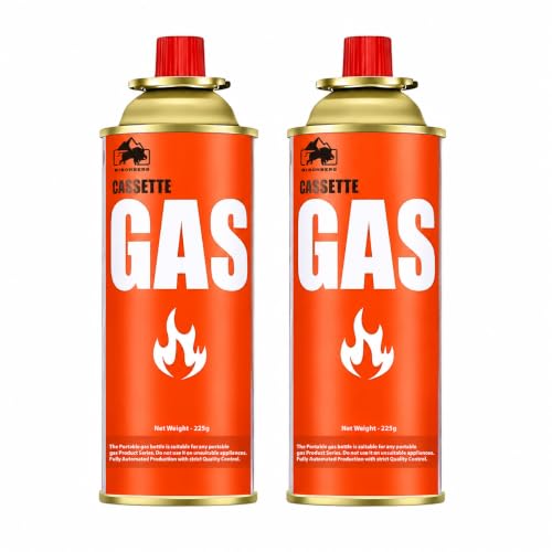 Image of 225G Refillable Butane Gas Canister - High-Performance Fuel for Lighters, Small Stoves, Flame Torches, Welding, Soldering, Food Baking, and Burners - Safety Release Device Included Pack of 2