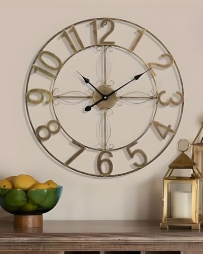 Image of Vintage Clock Big Antique Metal Wall Clock for Bedroom Stylish Roman Clock Handicraft Wall Decor Clock