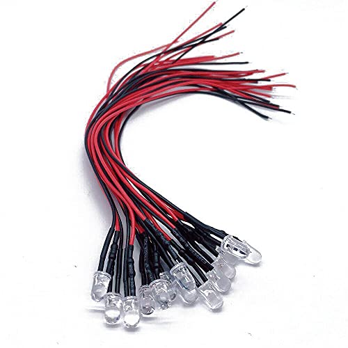 NUOYIYI 20pcs 3 V 5 V 12 V 24V DC 3mm / 5mm rosso/verde/blu/RGB rotondo Acqua pre-cablata Acqua LED con supporto in plastica-5mm 3V._Bianco Nessun detentore