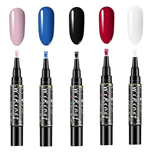 Sugio 5Pcs One Step Semi Permanent Nail Polish Pens 3 in 1 Nail Gel Pens, MR00900726_00201-6664-1158253751