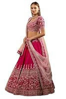 Wellesta Women's Embroidered Silk Semi-stitched Lehenga Choli (Pink)