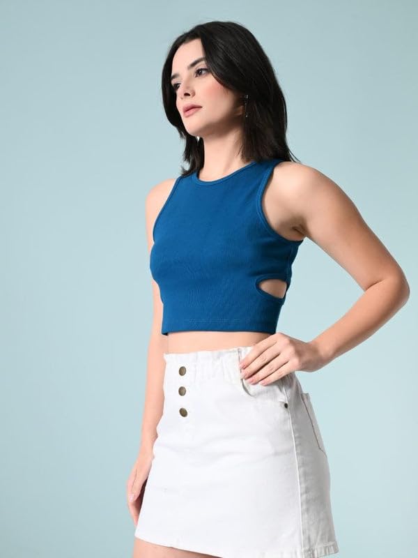 Image of Women's Cotton Ribbed Crop Top | Sleeveless Slim Fit Tank | Summer Wear