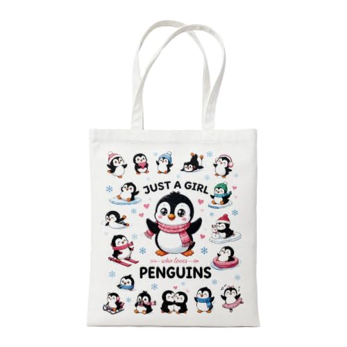 Image of Yizzen Penguin Gifts for Women, Canvas Tote Bag with Cute Penguin Print
