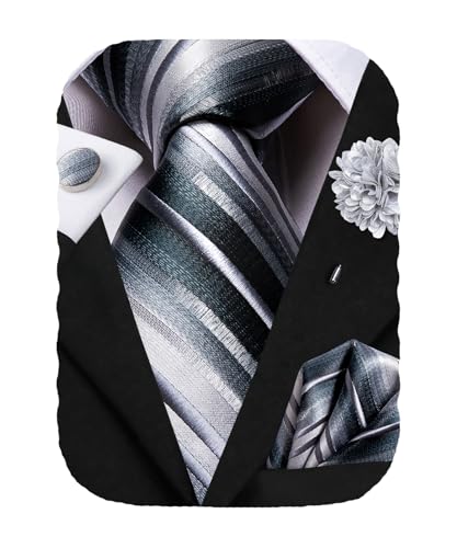 Image of Hi-Tie Men's Silk Ties Formal Woven Classic Necktie Pocket Square Cufflinks Lapel Pin Set Wedding Business