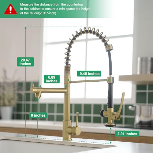 Image of Fapully Commercial Brushed Gold Kitchen Faucet with Pull Down Sprayer