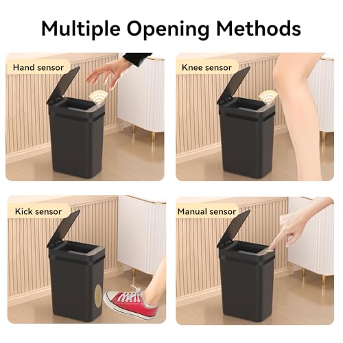 Image of FRESHLIX 3 Pack Bathroom Trash Can 2.6 Gallon Small Touchless Automatic Motion Sensor Trash Cans Slim Waterproof Garbage Bin with Lid for Kitchen, Office, Bedroom Black