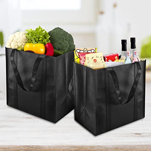 smtfcty Einkaufstasche Faltbar 2 Stück Schwarze ehr große Tragetasche mit Tragegriffen, 38 x 35 x 25 cm Einkaufstasche mit langem Henkel perfekt als Tote bag, Stoffbeute Damen Shopper Handtasche