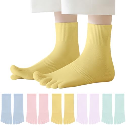（06:30時点） [SLEEPSINERO] 五本指ソックス レディース くるぶし ５足セット 【吸湿速乾・防菌防臭・三重脱げ防止】 ５本指靴下 通気 綿 薄手 消臭 吸汗 靴下 レディース靴下 可愛い おしゃれ スポーツ ランニング 女性 四季用 22-25cm (5足セット5)